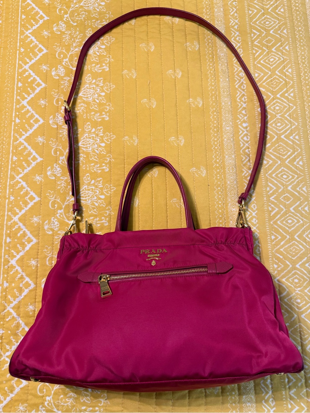 Prada Fuchsia Nylon Shoulder Bag with Gold Hardware